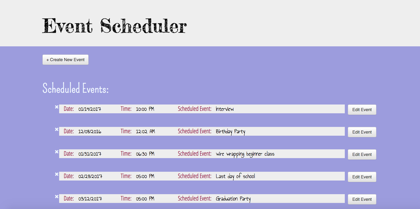 screen shot of event scheduler