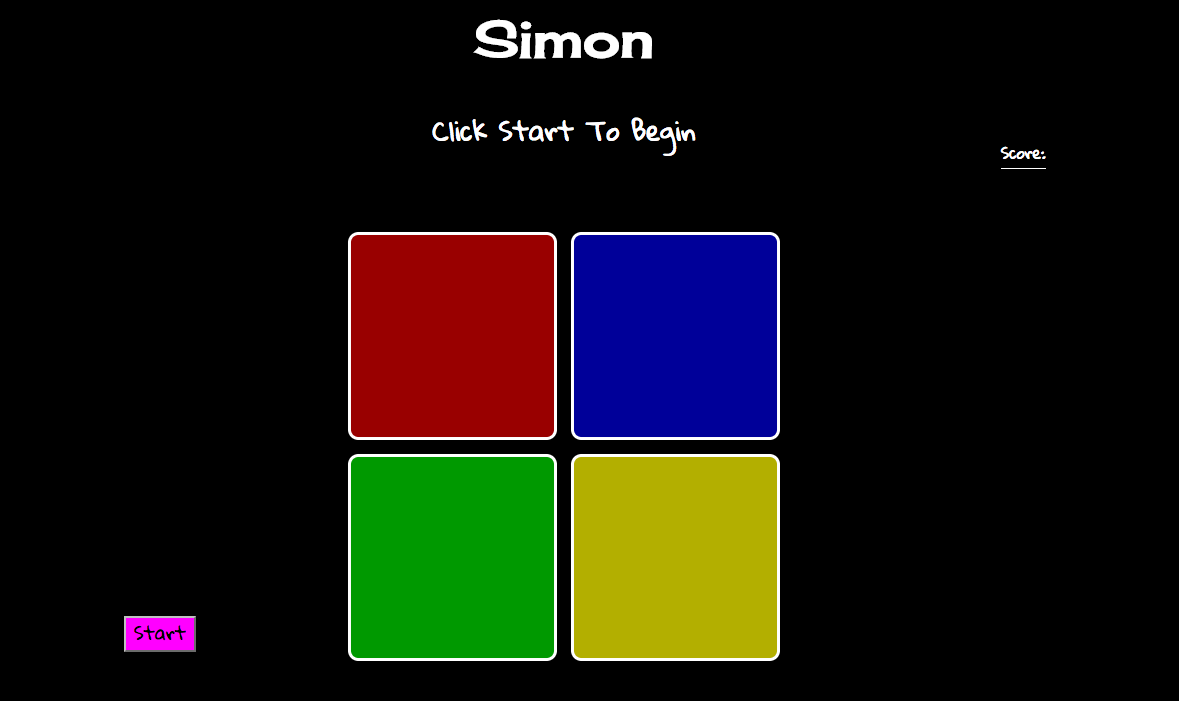 screen shot of simon game