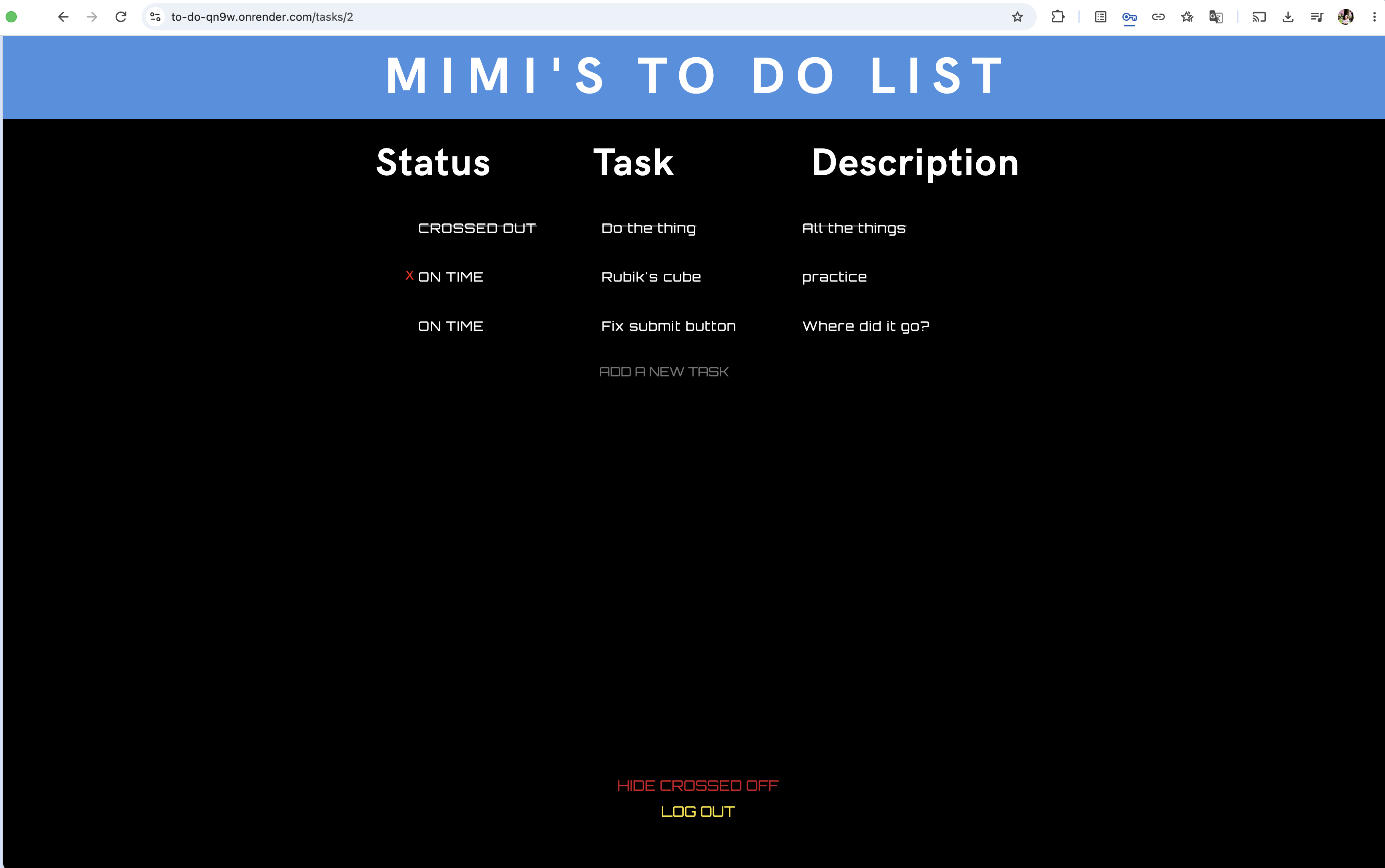 screen shot of task app