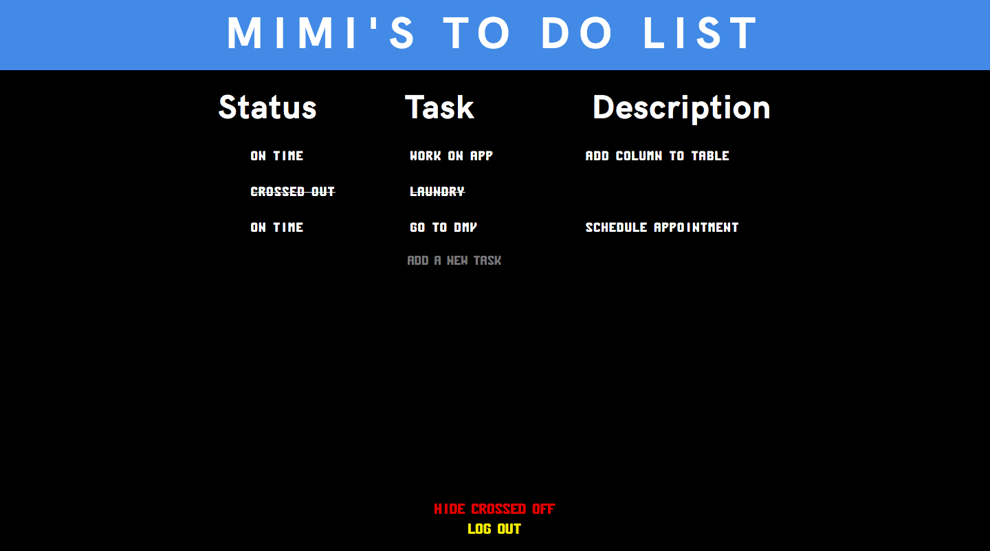 screen shot of to do app